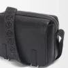 Bolso mensajero Military XS en piel de becerro suave y flexible y jacquard Negro