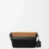 Bolso mensajero Mini Flex en lona y ante Negro/Oro oscuro
