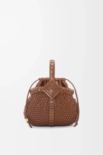 Bolso Mini Diamond Round Basket en piel de becerro Dark Tan