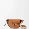 Bolso Mini Gate Dual en suave piel de becerro y jacquard marrón claro Bolso Mini Gate Dual en suave piel de becerro y jacquard marrón claro