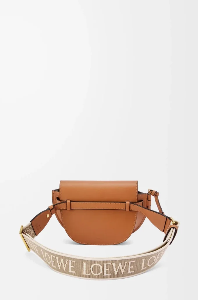 Bolso Mini Gate Dual en suave piel de becerro y jacquard marrón claro Bolso Mini Gate Dual en suave piel de becerro y jacquard marrón claro