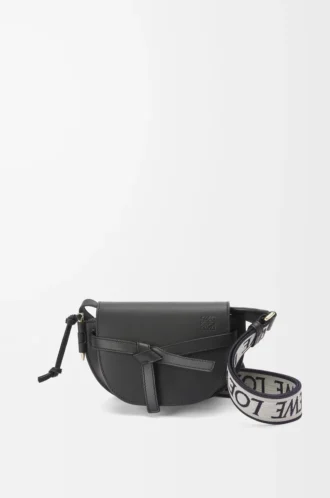 Bolso Mini Gate Dual en suave piel de becerro y jacquard Negro