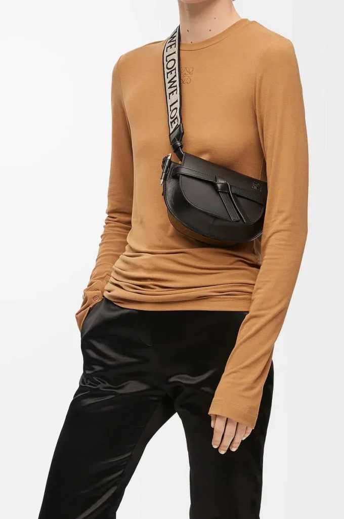 Bolso Mini Gate Dual en suave piel de becerro y jacquard Negro Bolso Mini Gate Dual en suave piel de becerro y jacquard Negro