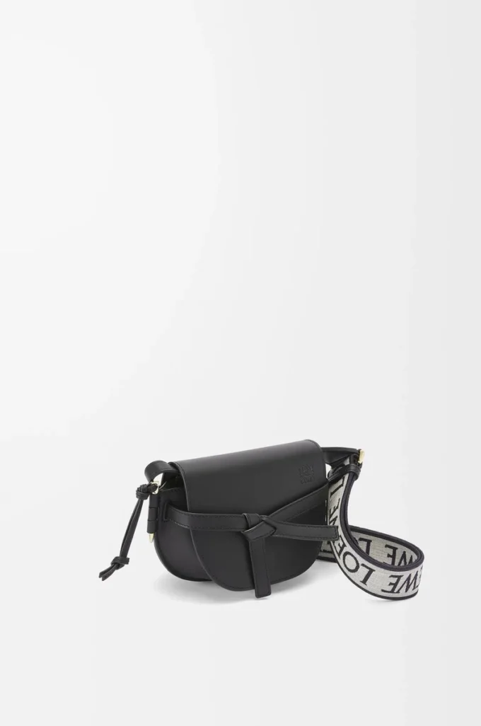 Bolso Mini Gate Dual en suave piel de becerro y jacquard Negro Bolso Mini Gate Dual en suave piel de becerro y jacquard Negro