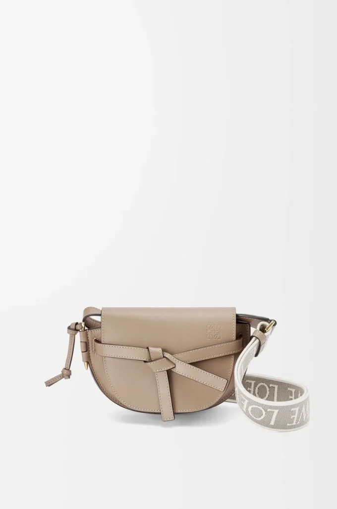 Bolso Mini Gate Dual en suave piel de becerro y jacquard Sand Bolso Mini Gate Dual en suave piel de becerro y jacquard Sand