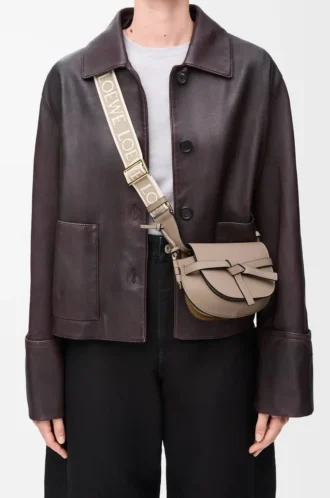 Bolso Mini Gate Dual en suave piel de becerro y jacquard Sand