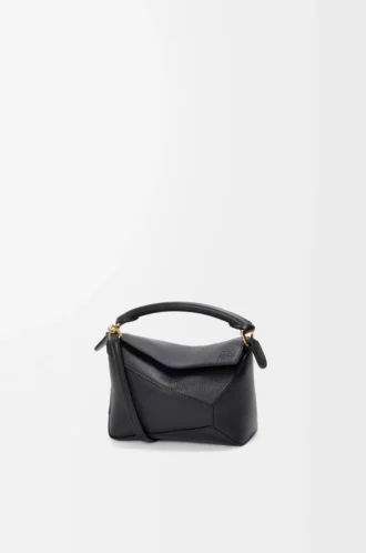 Bolso Mini Puzzle Edge en piel de becerro granulada suave, color negro
