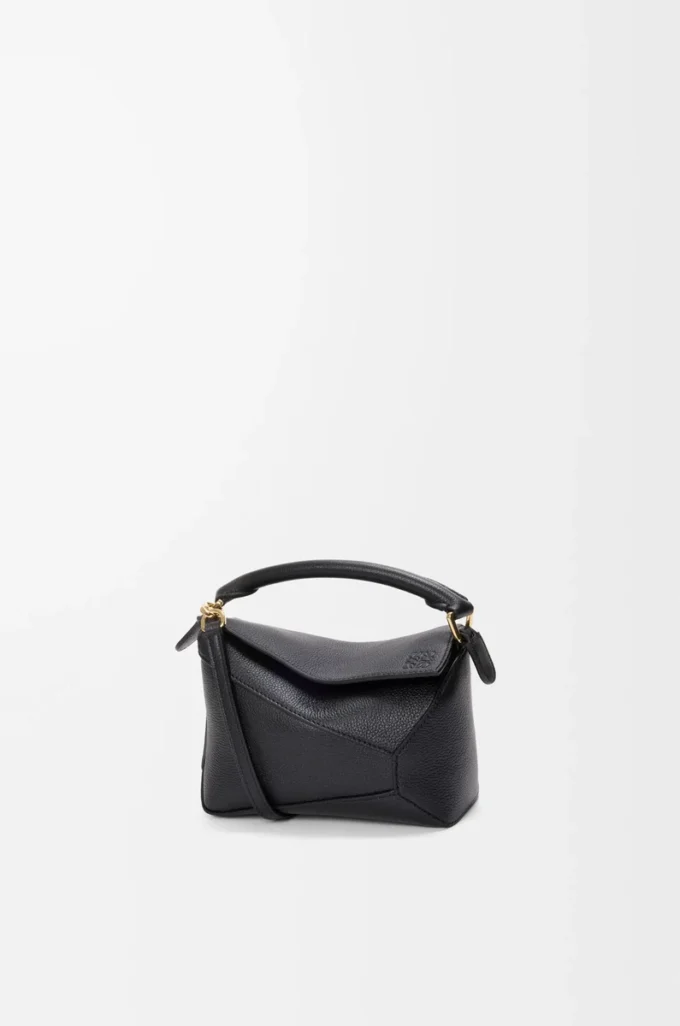 Bolso Mini Puzzle Edge en piel de becerro granulada suave, color negro