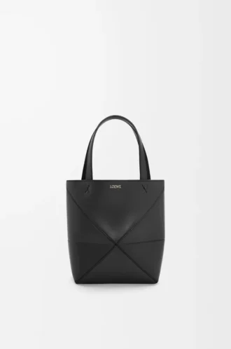Bolso mini Puzzle Fold en piel de becerro brillante, color negro