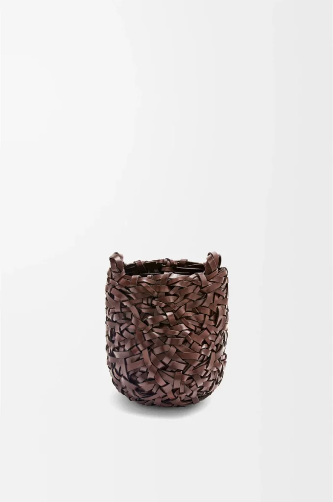 Bolso Nest Basket pequeño en piel de becerro color castaño
