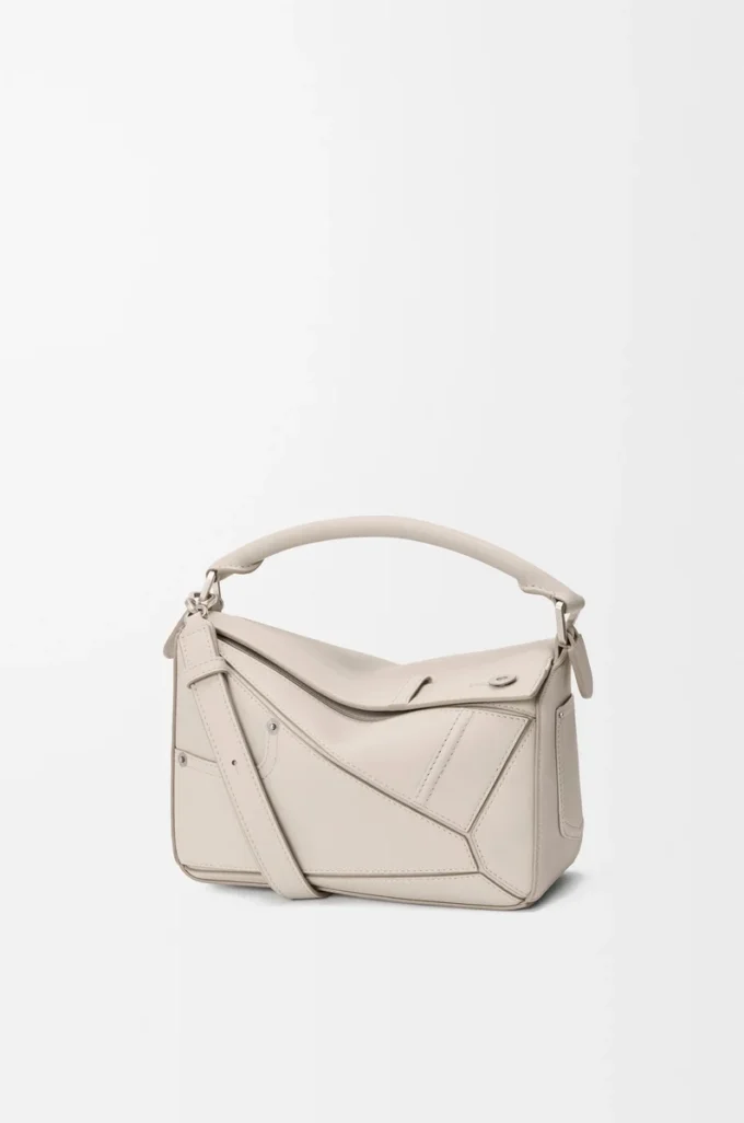 Bolso Panta pequeño Puzzle en piel de becerro brillante Light Ghost