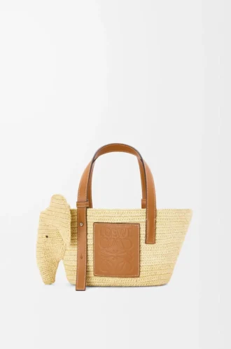 Bolso pequeño Elephant de rafia y piel de becerro Natural/Tan