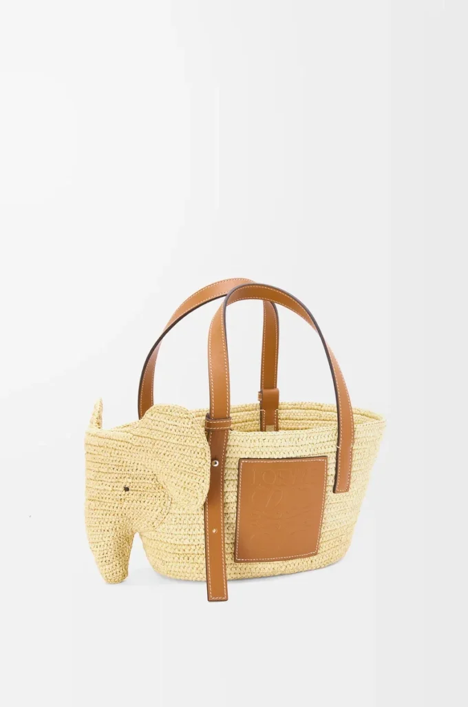 Bolso pequeño Elephant de rafia y piel de becerro Natural/Tan Bolso pequeño Elephant de rafia y piel de becerro Natural/Tan