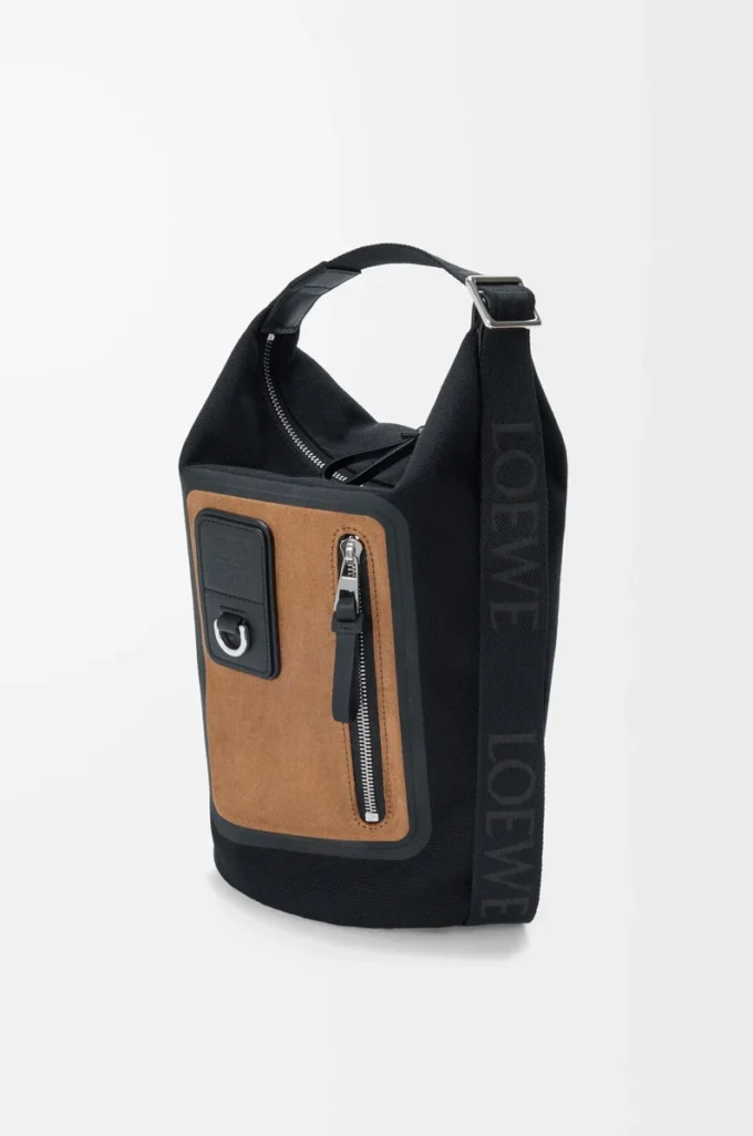 Bolso pequeño Flex Loop en lona y ante Negro/Oro oscuro Bolso pequeño Flex Loop en lona y ante Negro/Oro oscuro