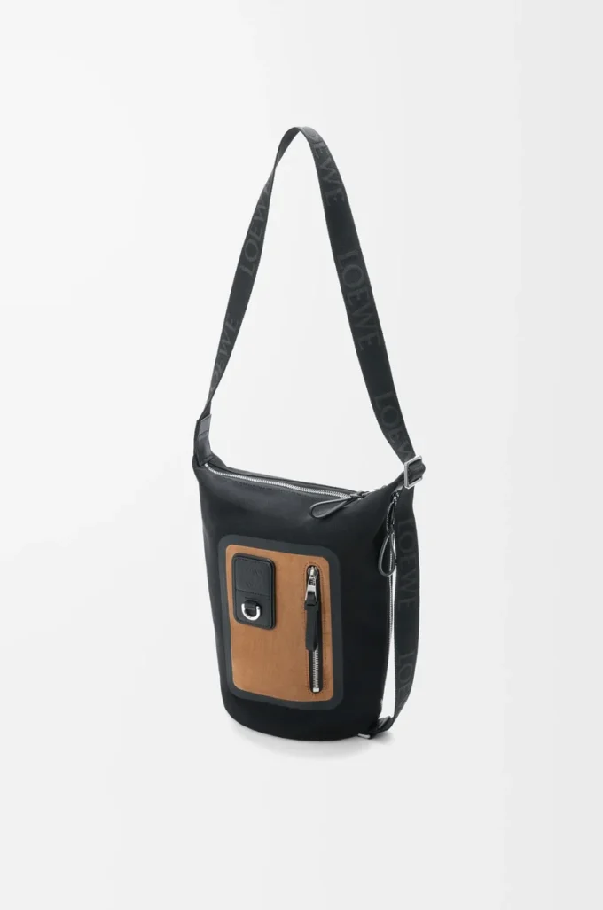 Bolso pequeño Flex Loop en lona y ante Negro/Oro oscuro Bolso pequeño Flex Loop en lona y ante Negro/Oro oscuro