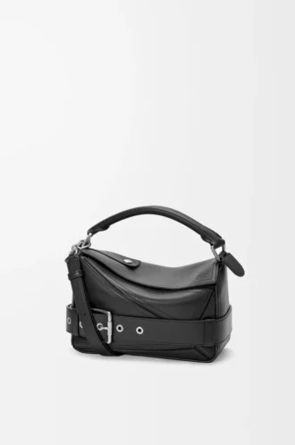 Bolso pequeño Puzzle Biker en piel de becerro brillante color negro