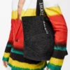 Bolso plegable de rafia Negro