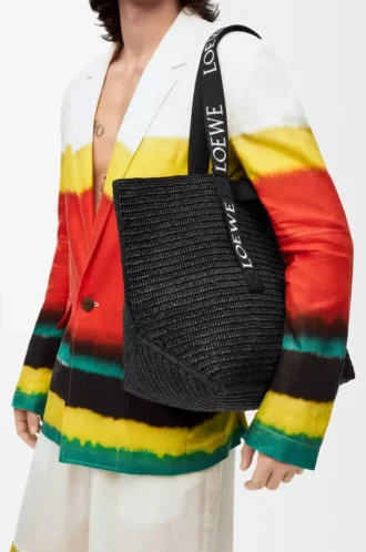 Bolso plegable de rafia Negro