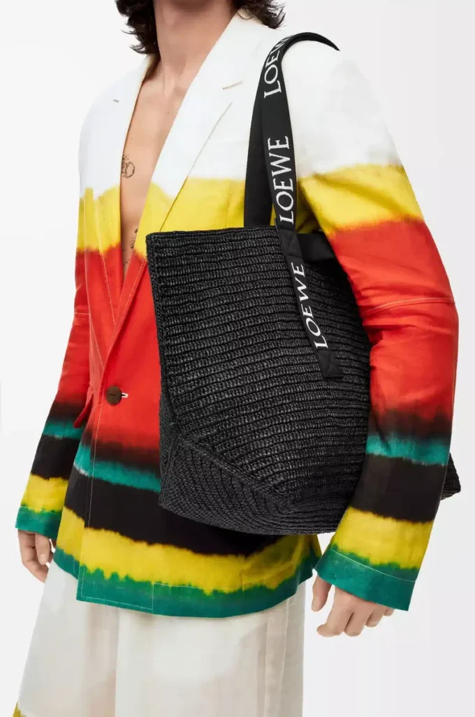 Bolso plegable de rafia Negro
