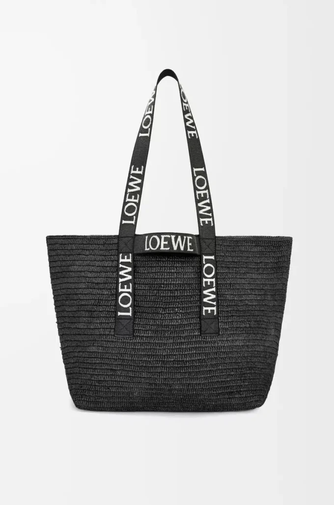 Bolso plegable de rafia Negro