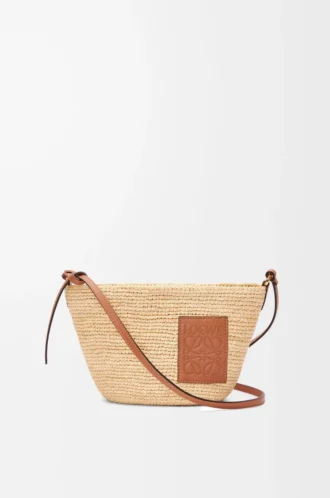 Bolso pochette Slit en rafia y piel de becerro Natural/Marrón claro