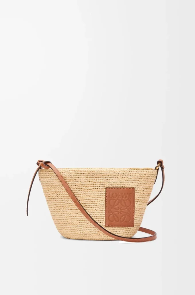 Bolso pochette Slit en rafia y piel de becerro Natural/Marrón claro