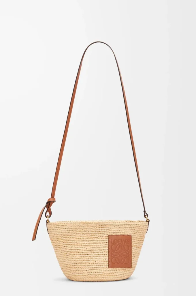 Bolso pochette Slit en rafia y piel de becerro Natural/Marrón claro