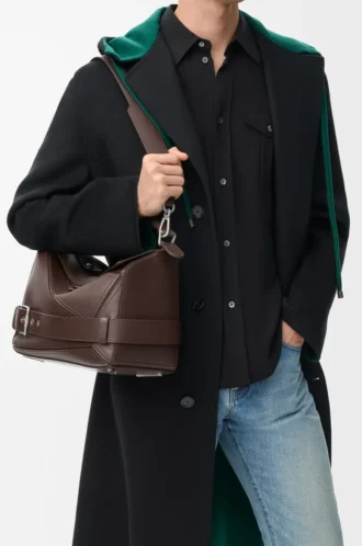 Bolso Puzzle Biker grande en piel de becerro brillante color castaño oscuro