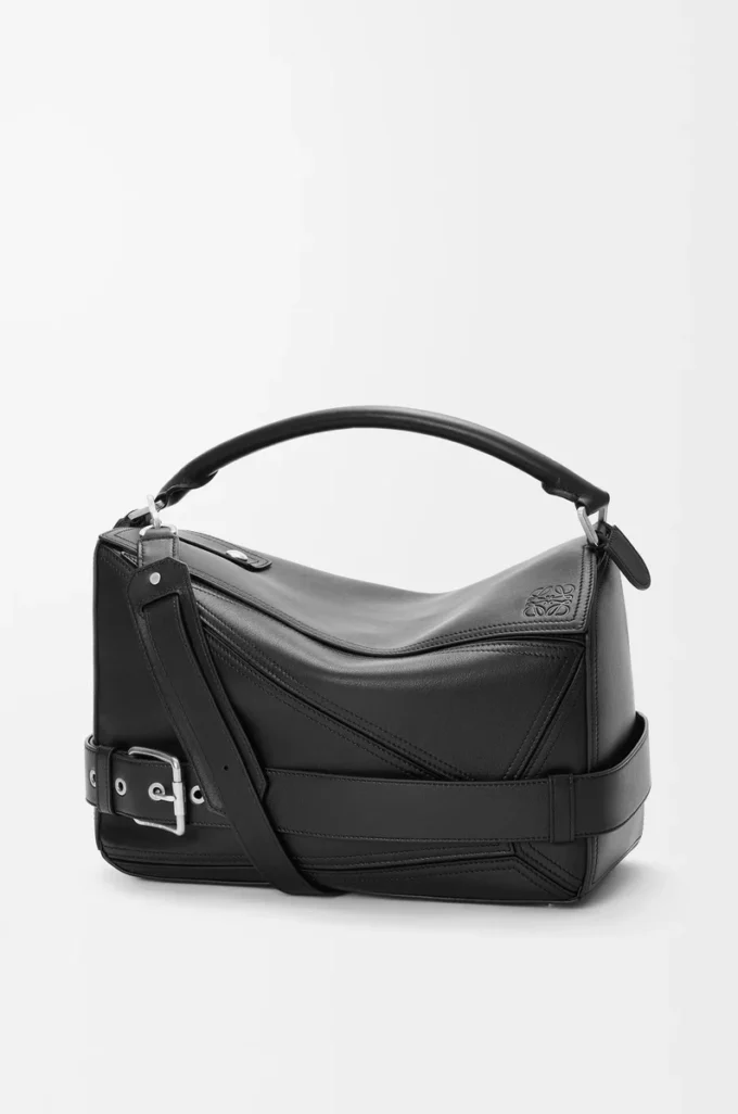 Bolso Puzzle Biker grande en piel de becerro brillante, color negro