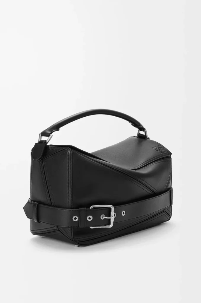 Bolso Puzzle Biker grande en piel de becerro brillante, color negro