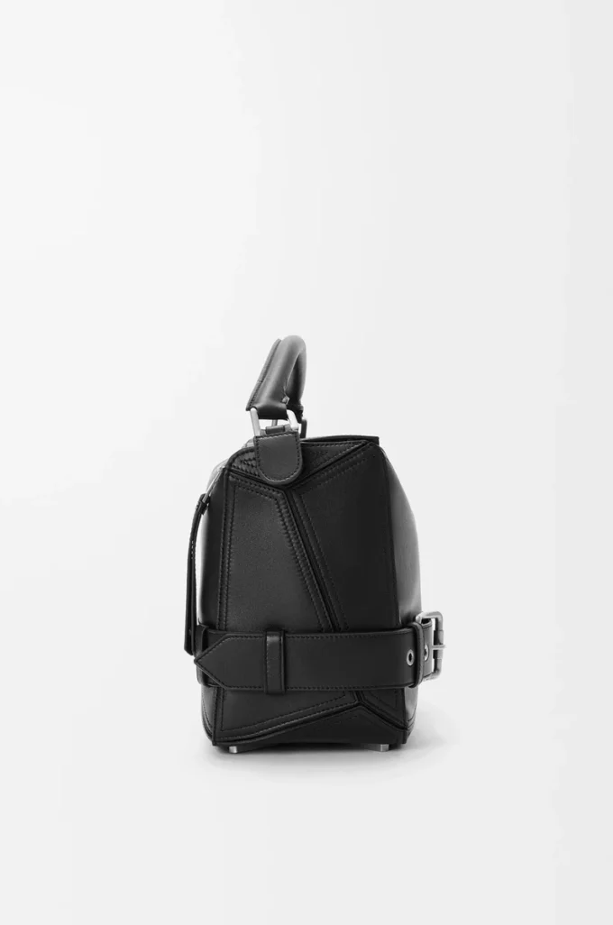 Bolso Puzzle Biker grande en piel de becerro brillante, color negro