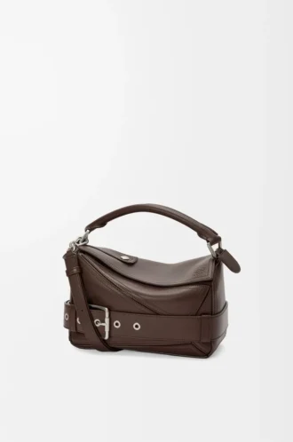 Bolso Puzzle Biker pequeño en piel de becerro brillante Marrón oscuro