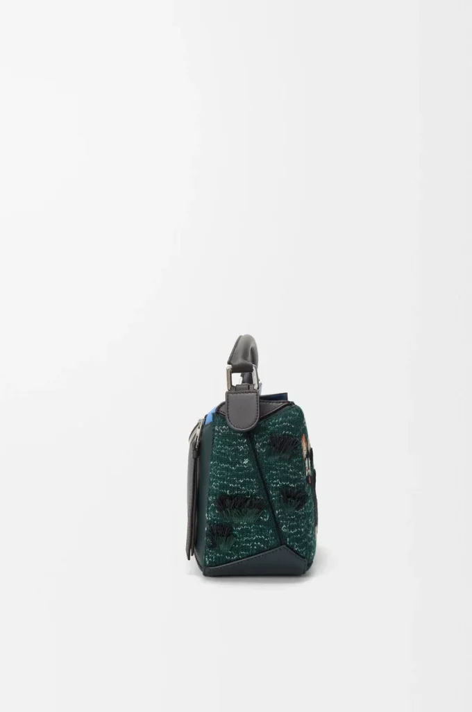 Bolso Puzzle Cat pequeño futurista en punto bordado y piel de becerro clásica Multicolor Verde Bolso Puzzle Cat pequeño futurista en punto bordado y piel de becerro clásica Multicolor Verde