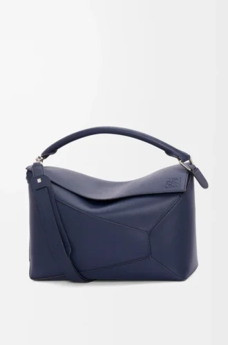 Bolso Puzzle Edge grande en piel de becerro clásica azul abismo