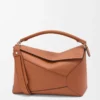 Bolso Puzzle Edge grande en piel de becerro clásica color tostado