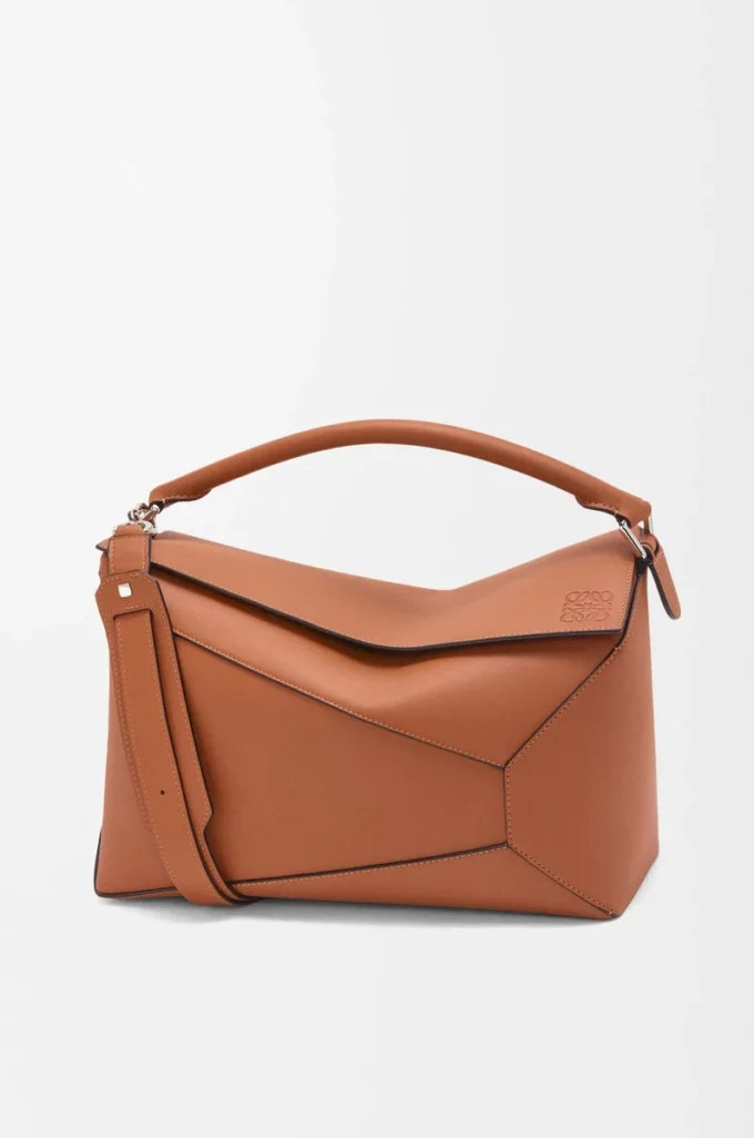 Bolso Puzzle Edge grande en piel de becerro clásica color tostado