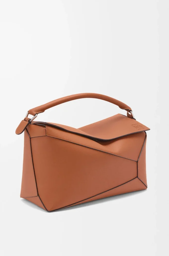 Bolso Puzzle Edge grande en piel de becerro clásica color tostado