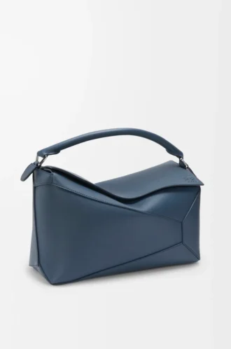 Bolso Puzzle Edge grande en piel de becerro clásica teñida en índigo