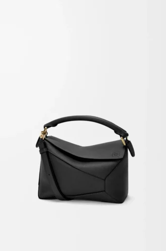 Bolso Puzzle Edge pequeño en piel de becerro granulada suave, color negro