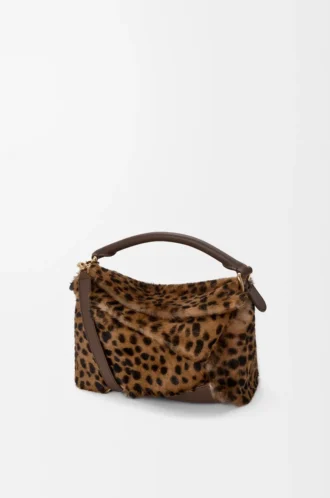 Bolso Puzzle Edge pequeño en piel de oveja estampada Beige/Marrón