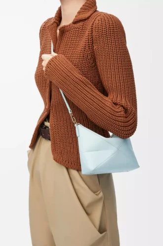 Bolso Puzzle Fold en piel de becerro napa brillante Blue Iceberg