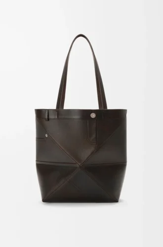 Bolso Puzzle Fold mediano Panta en piel de becerro brillante Vintage Brown