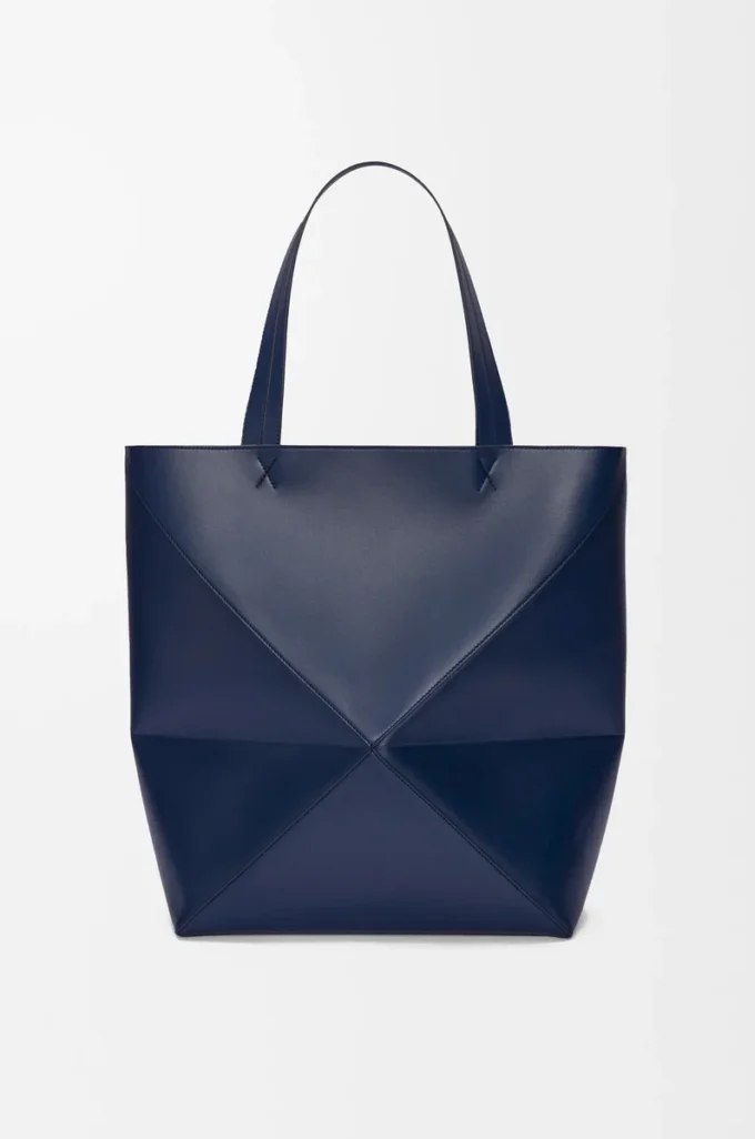 Bolso Puzzle Fold XL en piel de becerro brillante azul abismo