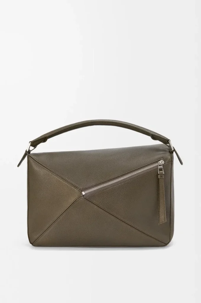 Bolso Puzzle grande en piel de becerro granulada flexible color tundra