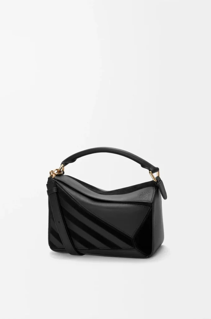 Bolso Puzzle pequeño en piel de becerro clásica y ante Negro Bolso Puzzle pequeño en piel de becerro clásica y ante Negro