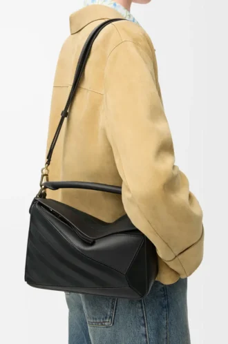 Bolso Puzzle pequeño en piel de becerro clásica y ante Negro