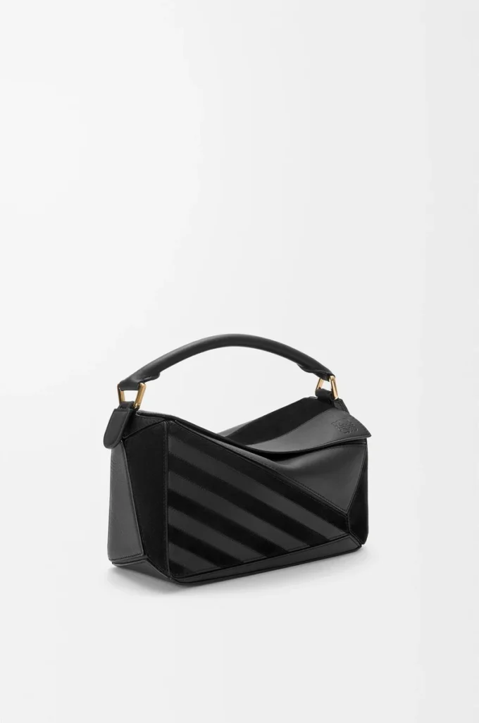 Bolso Puzzle pequeño en piel de becerro clásica y ante Negro Bolso Puzzle pequeño en piel de becerro clásica y ante Negro