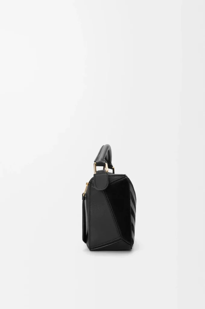 Bolso Puzzle pequeño en piel de becerro clásica y ante Negro Bolso Puzzle pequeño en piel de becerro clásica y ante Negro