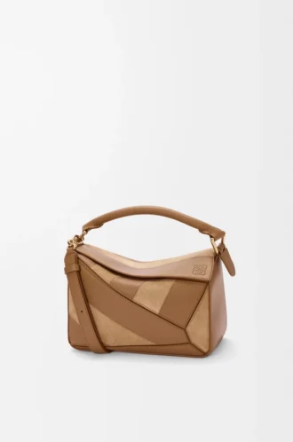 Bolso Puzzle pequeño en piel de becerro clásica y ante roble