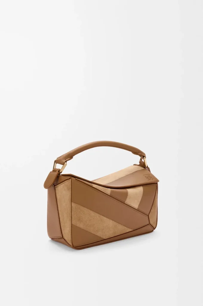 Bolso Puzzle pequeño en piel de becerro clásica y ante roble Bolso Puzzle pequeño en piel de becerro clásica y ante roble